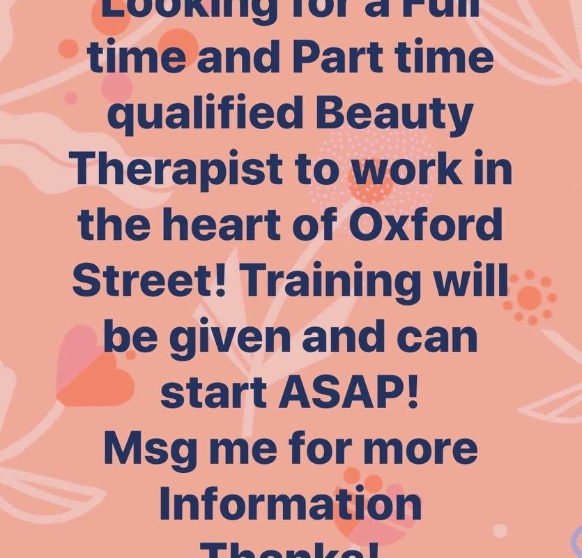 Part- time beauty therapist job in london